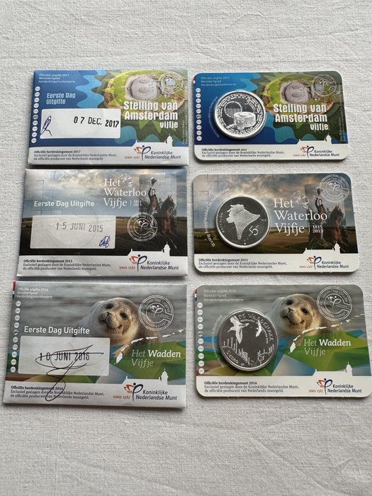 Holland. 5 Euro 2011/2018 "1e Dag Uitgifte" (10 stuks)  (Ingen mindstepris)