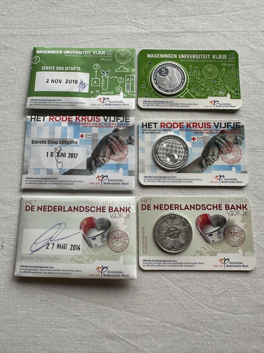 Holland. 5 Euro 2011/2018 "1e Dag Uitgifte" (10 stuks)  (Ingen mindstepris)