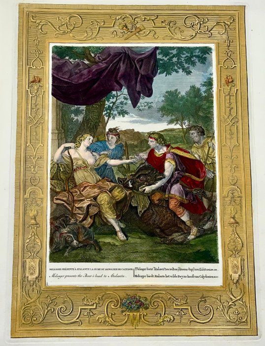 Bernard Picart (1673-1733) - Large hand coloured folio - Mythology: Meleager presents the Boer’s head to Atalanta - 1731