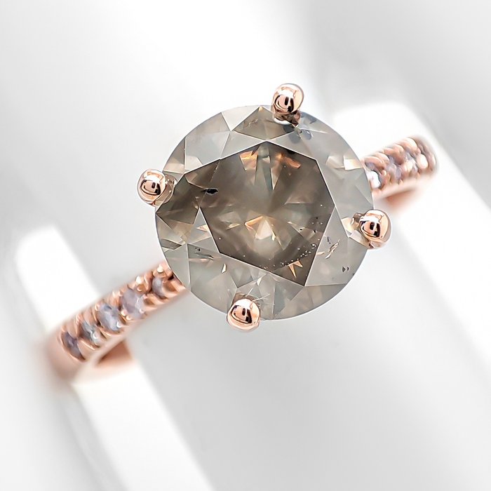 Ring - 14 karat Rosaguld -  2.37ct. tw. Grå Diamant (Naturfarvet) - Diamant