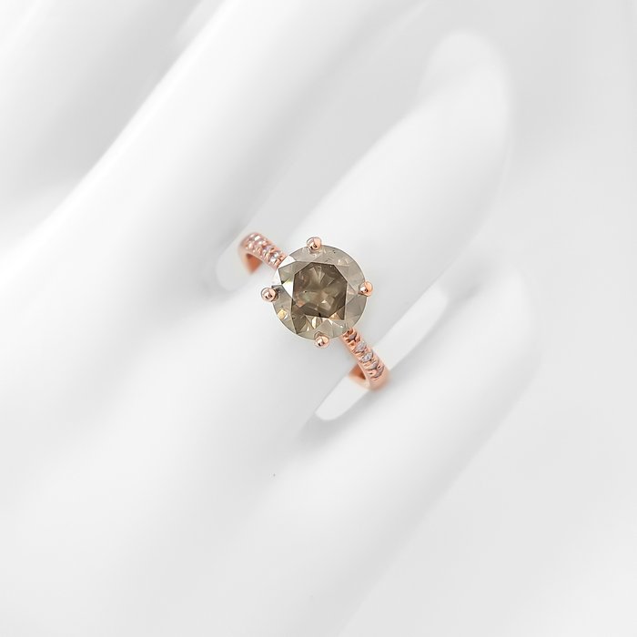 Ring - 14 karat Rosaguld -  2.37ct. tw. Grå Diamant (Naturfarvet) - Diamant