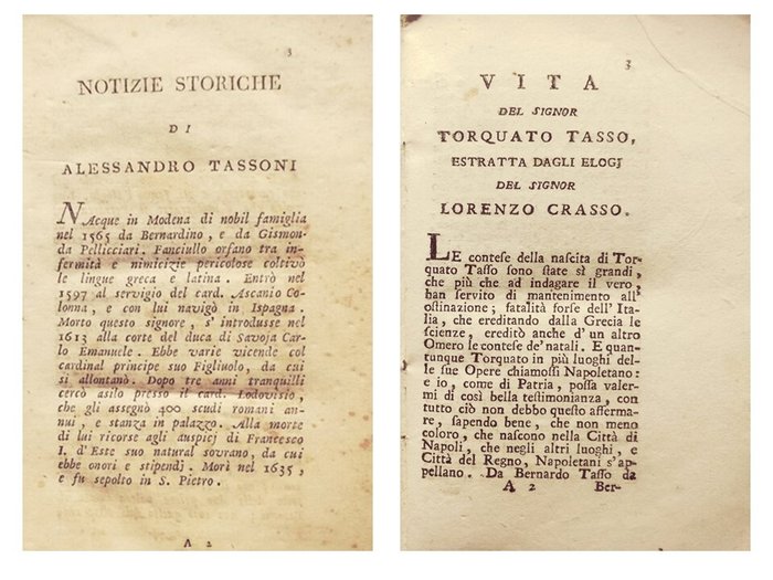 Tassoni Alessandro, Tasso Torquato - Lotto di edizioni Settecentesche di Poemi Italiani in versi - 1797-1800