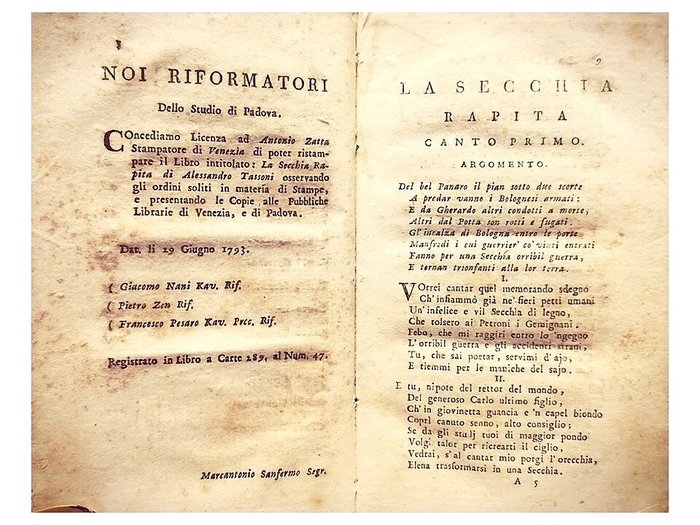 Tassoni Alessandro, Tasso Torquato - Lotto di edizioni Settecentesche di Poemi Italiani in versi - 1797-1800