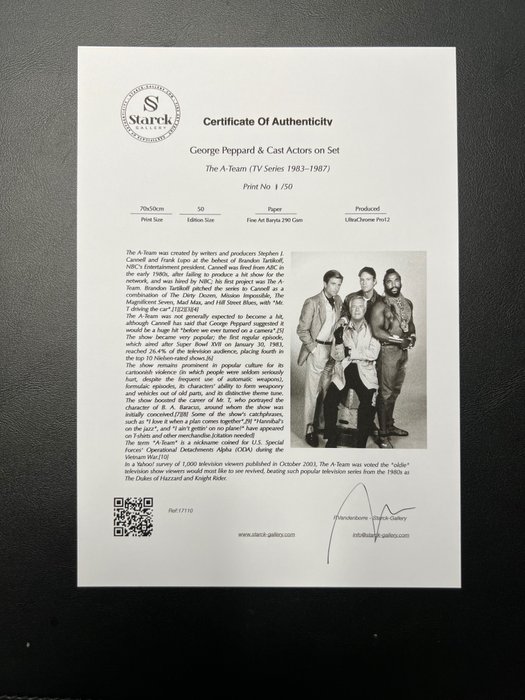 The A-Team (TV Series 1983–1987) - Hannibal Face Murdock  BA on Set - Fine Art Photography - Luxury Wooden Framed 70X50 cm - Limited Edition Nr 03 of 30 - 17110 ID 16785 - Original Certificate (COA) Hologram Logo Editor and QR Code