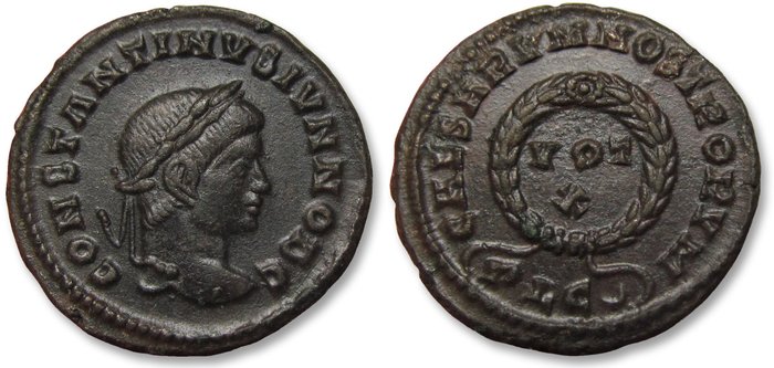 Romarriket Constantine II as Caesar Follis Lugdnunum (Lyon) mint 323-324 AD - mintmark PLC(crescent) - high quality