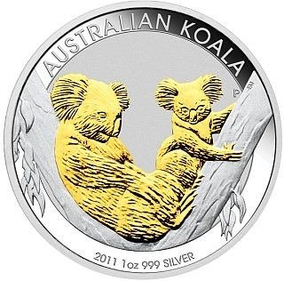 Australien 1 Dollar 2011 Koala - Goladapplikation 1 Oz (999)  (Ingen mindstepris)