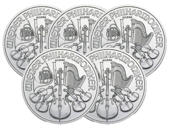 Østrig. 5 x 1 oz €1.5 EUR Silver Philharmonic Coin BU (Random Years)