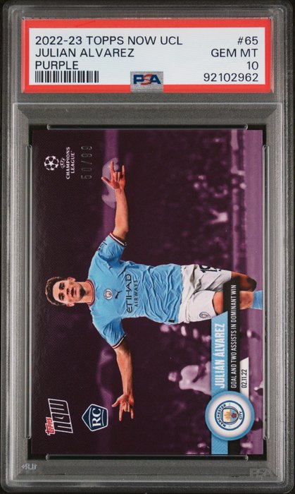 2022/23 - Topps - Now UCL - Julian Alvarez - #65 Purple /99 - Rookie - 1 Graded card - PSA 10