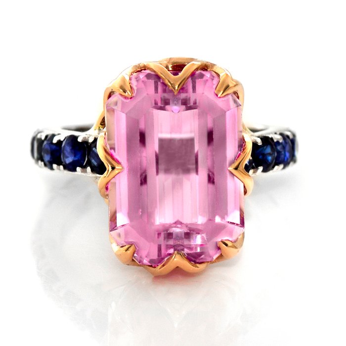 Ingen mindstepris - Ring - 14 karat Hvidguld, Rosaguld -  15.24ct. tw. Kunzit - Safir - IGI 13,38 ct Pink