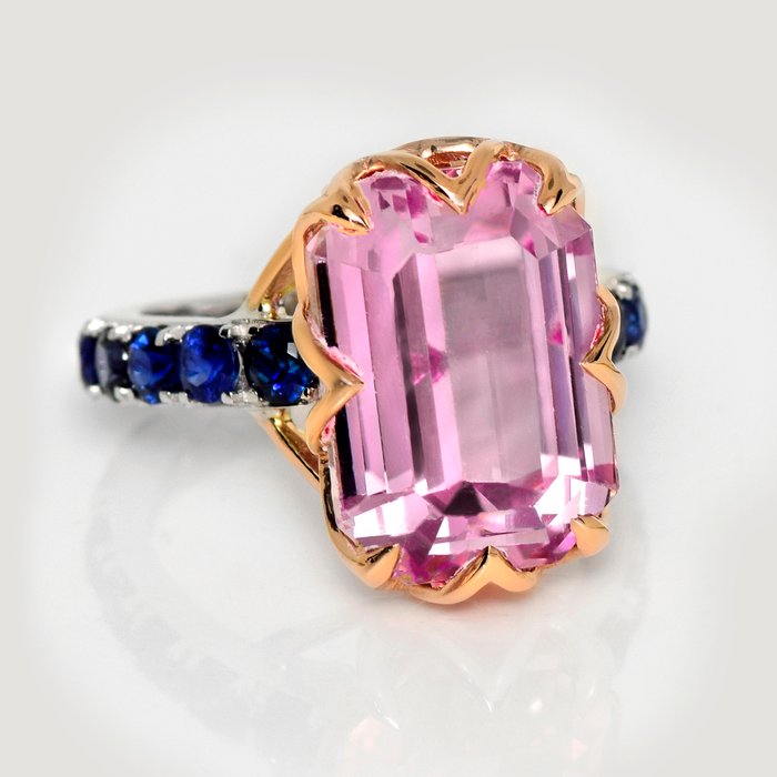 Ingen mindstepris - Ring - 14 karat Hvidguld, Rosaguld -  15.24ct. tw. Kunzit - Safir - IGI 13,38 ct Pink