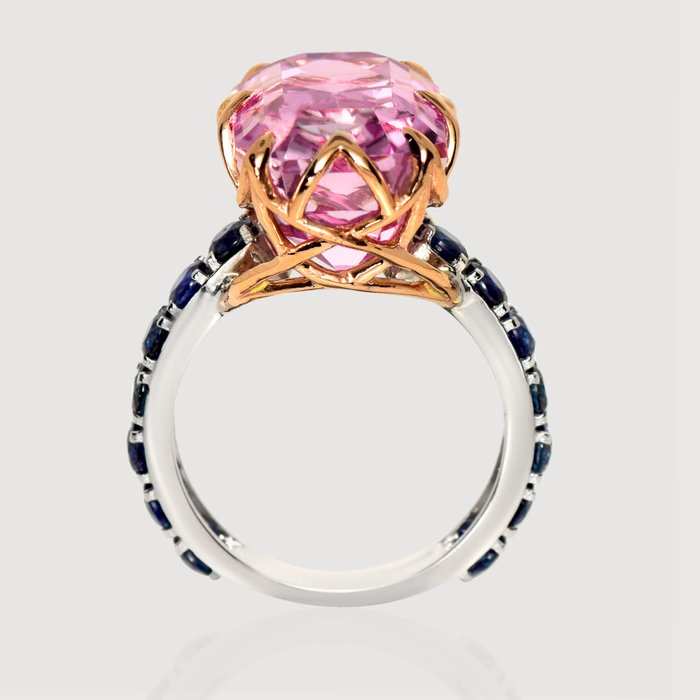 Ingen mindstepris - Ring - 14 karat Hvidguld, Rosaguld -  15.24ct. tw. Kunzit - Safir - IGI 13,38 ct Pink