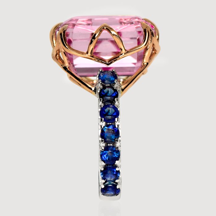 Ingen mindstepris - Ring - 14 karat Hvidguld, Rosaguld -  15.24ct. tw. Kunzit - Safir - IGI 13,38 ct Pink