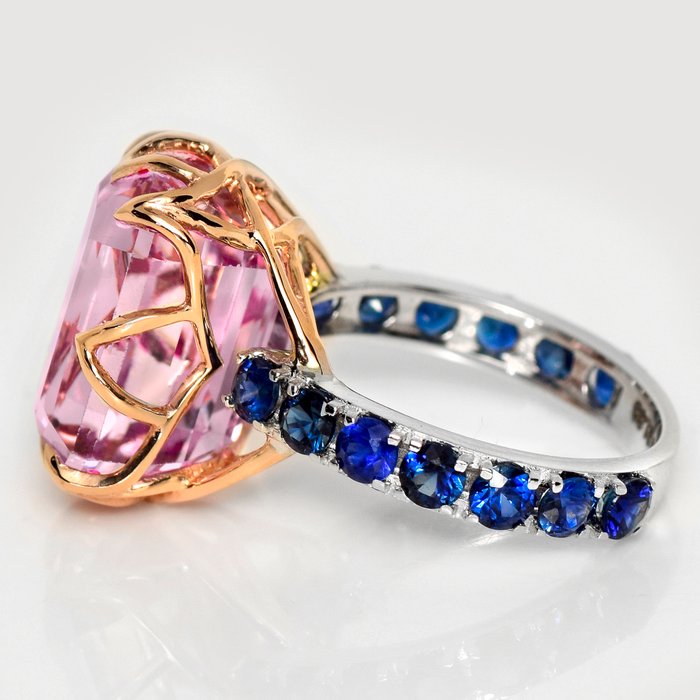 Ingen mindstepris - Ring - 14 karat Hvidguld, Rosaguld -  15.24ct. tw. Kunzit - Safir - IGI 13,38 ct Pink