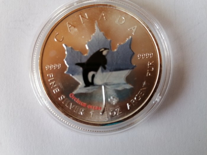 Canada. 5 Dollars 2014 Canadian Wildlife - Maple leaf Series - Polar Bear + Orca, 2x1 Oz (.999)