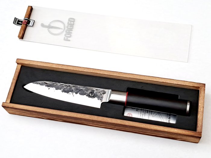 Santoku Knife - 440C Japanese Stainless Steel - Forged and Hammered - Zebra Wood - Køkkenkniv - Rustfrit stål - Japan