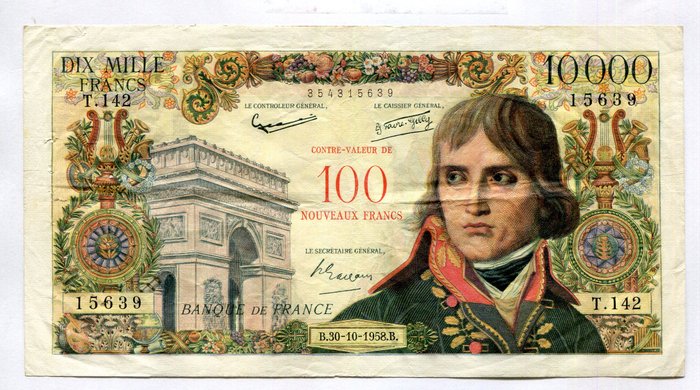 Frankrig. - 100 Nouveaux Francs sur 10 000 Francs - 30/10/1958 - Bonaparte - Fayette 55-01