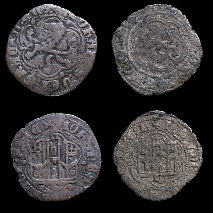 Kongeriget Castile. Enrique III y Juan II. Blanca Cuenca (BAU 768) y  Toledo (BAU 808). Lote de 2 monedas  (Ingen mindstepris)