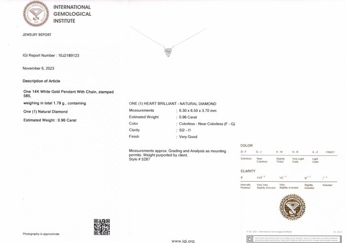 Halskæde - 14 karat Hvidguld -  0.96ct. tw. Diamant (Natur)