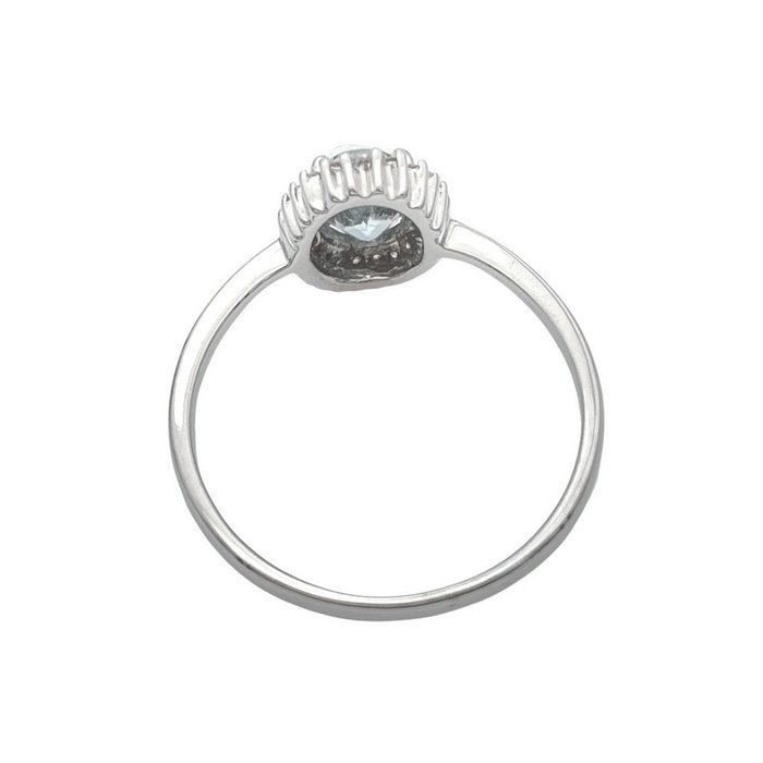 Ring - 14 karat Hvidguld -  060ct tw Akvamarin - Diamant - Akvamarin Halo Ring Diam