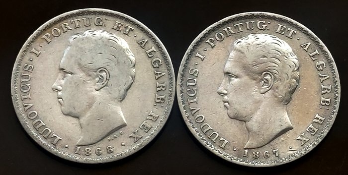 Portugal. D. Luís I (1861-1889). 500 Réis 1867/1868 (2 Moedas)  (Ingen mindstepris)