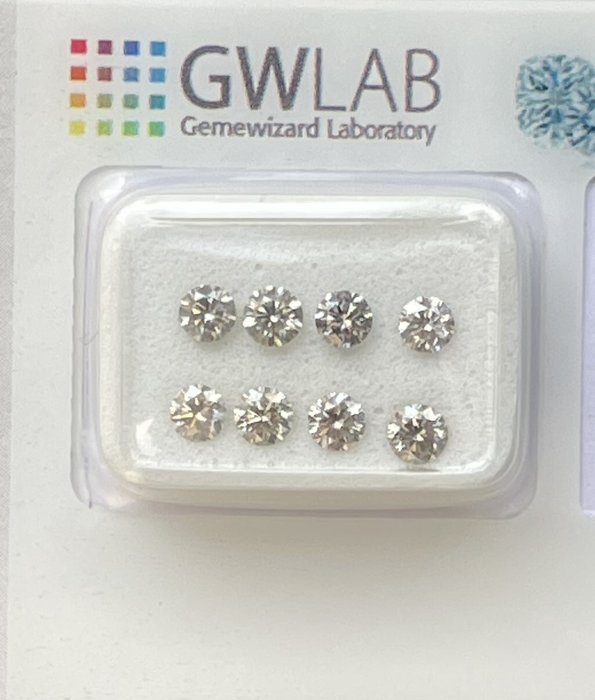 Ingen mindstepris - 8 pcs Diamant  (Natur)  - 1.11 ct - Rund - SI1, VS1 - Gemewizard Gemological Laboratory (GWLab) - Grå