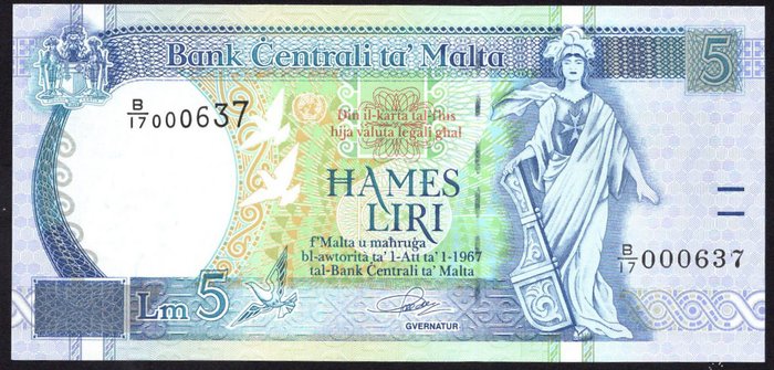 Malta - 2 x 2 and 5 Lira - Various Dates  (Ingen mindstepris)