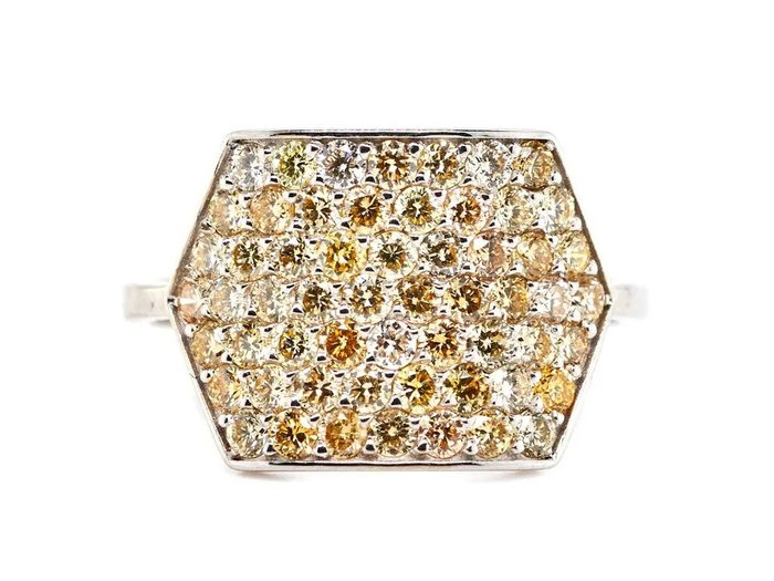 Ring - 14 karat Hvidguld -  1.31ct. tw. Blandet orange Diamant (Naturfarvet)