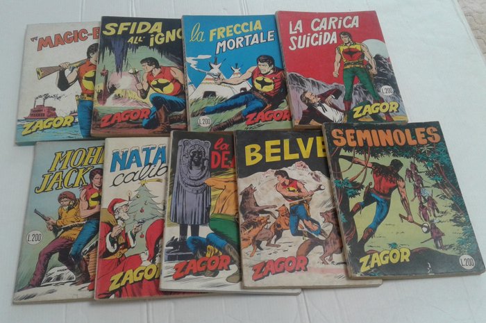 Zagor Zenith Gigante nn. 94-99-104-105-108-109-113-114-117 - Originali da 200 lire - 9 Comic - Første udgave - 1969