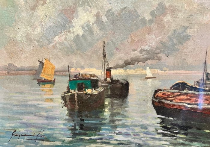 Giuseppe Scognamiglio (1901-1985) - Marina con Barche