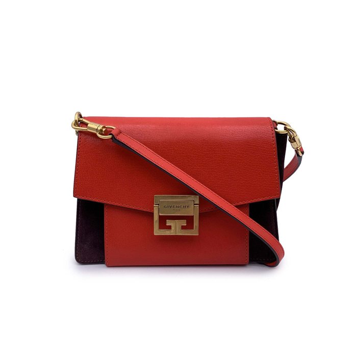 Givenchy - Red Leather Brown Suede GV3 Small Flap - Skuldertaske