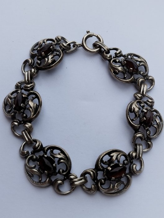 Ingen mindstepris - Armbånd Sølv Granat - Art deco - 1950