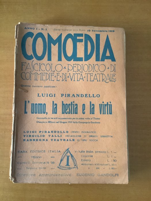 Luigi Pirandello / Giuseppe Adami / Luigi Antonelli / Enrico Cavacchioli - Comoedia, fascicolo periodico di commedie e di vita teatrale - 1919