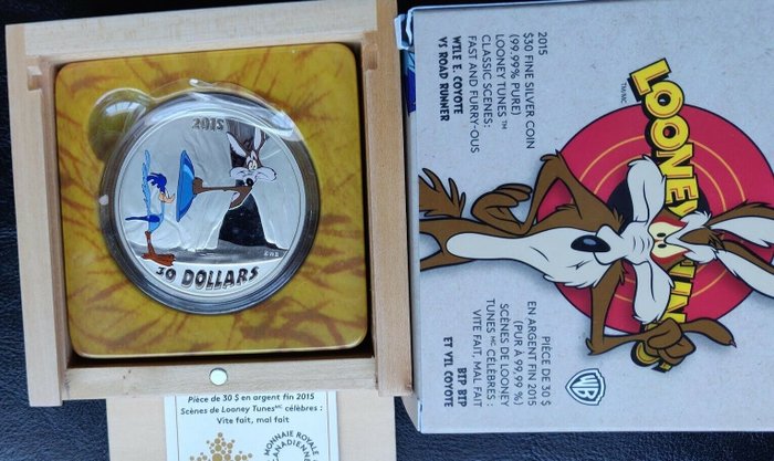 Canada 30 Dollars 2015 Looney Tunes - Wile E Coyote vs Road Runner 2 Oz (999)