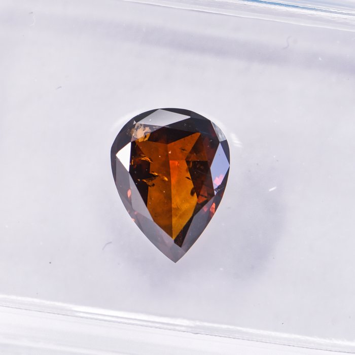 Ingen mindstepris - 1 pcs Diamant  (Naturfarvet)  - 1.10 ct - Pære - Fancy dark Brun Orange - SI2 - International Gemological Institute (IGI)