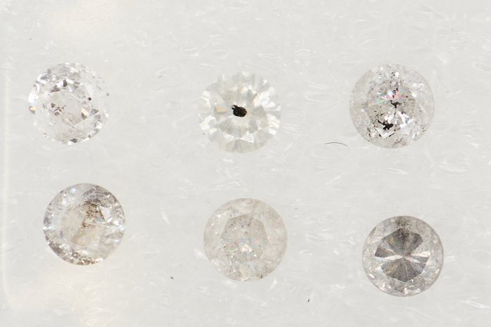 Ingen mindstepris - 6 pcs Diamant  (Natur)  - 0.94 ct - Rund - I1, I2, I3 - Gem Report Antwerp (GRA) - INGEN RESERVEPRIS