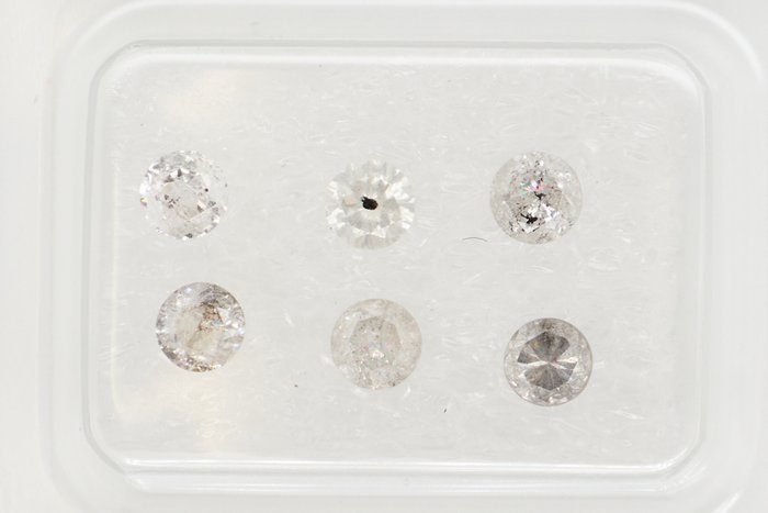 Ingen mindstepris - 6 pcs Diamant  (Natur)  - 0.94 ct - Rund - I1, I2, I3 - Gem Report Antwerp (GRA) - INGEN RESERVEPRIS