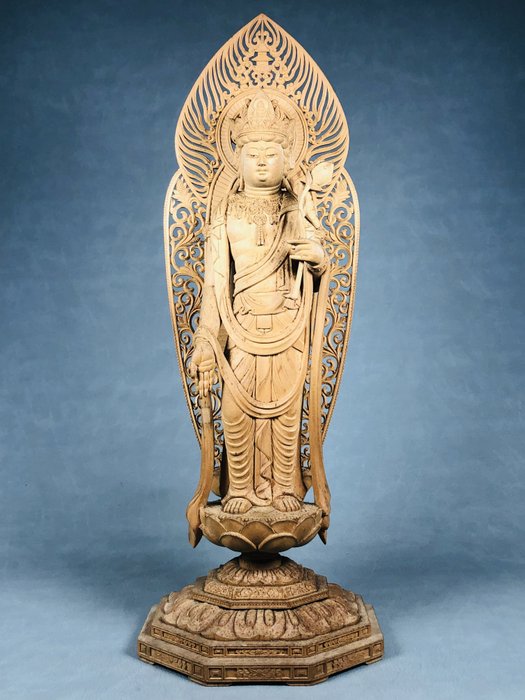 Statue of Kannon Bodhisattva 聖観世音菩薩尊像 51.5cm - Statue - Antik træ fra Sensoji Temple 浅草寺 - Japan