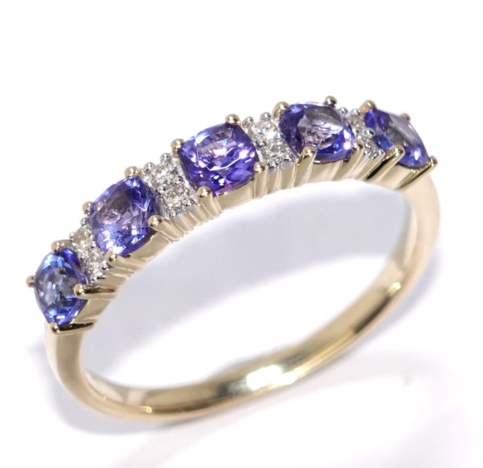 Ring - 14 karat Gulguld -  1.66ct. tw. Tanzanit - Diamant - Kæmpe størrelse EU 66/21,0 mm