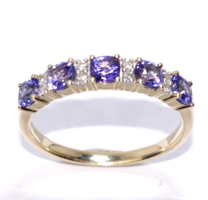 Ring - 14 karat Gulguld -  1.66ct. tw. Tanzanit - Diamant - Kæmpe størrelse EU 66/21,0 mm