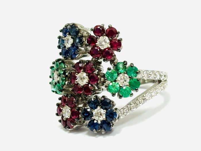 Statement-ring - 18 kraat Hvidguld -  3.00ct. tw. Rubin - Diamant - Fremstillet i Italien