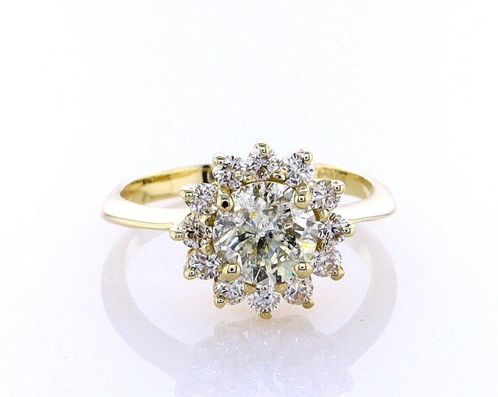 Ring - 14 karat Gulguld -  1.26ct. tw. Diamant (Naturfarvet) - Diamant