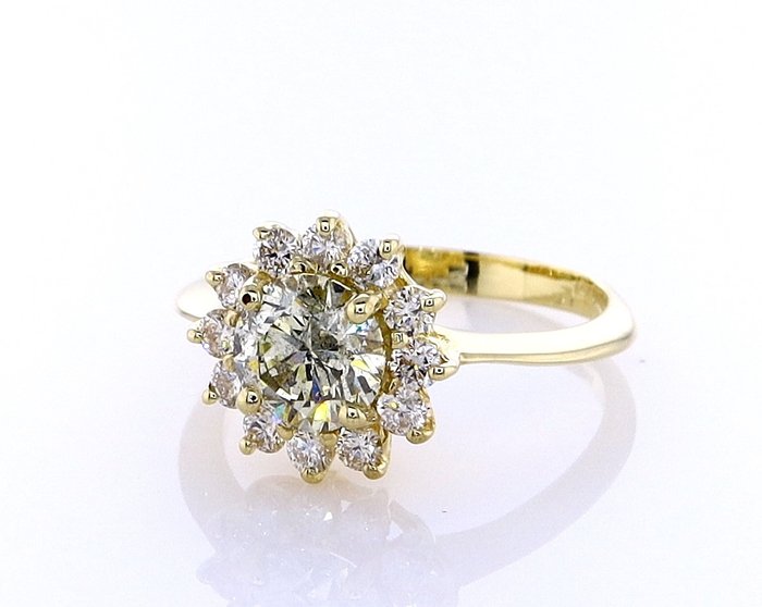 Ring - 14 karat Gulguld -  1.26ct. tw. Diamant (Naturfarvet) - Diamant