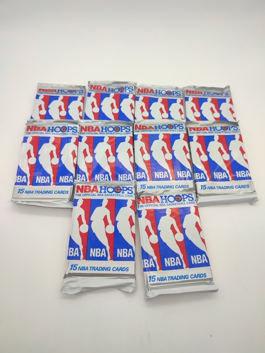 1990/91 NBA Hoops Basketball Cards - 10 Pack - Næsten så god som ny (NM)