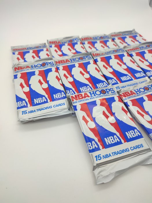 1990/91 NBA Hoops Basketball Cards - 10 Pack - Næsten så god som ny (NM)