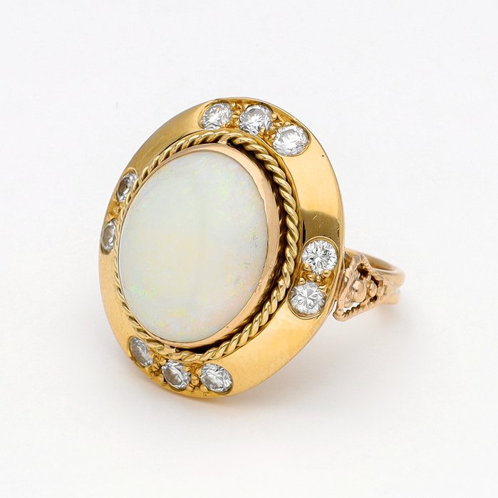 Ingen mindstepris - Ring - 14 karat Gulguld Diamant (Natur)  - Opal