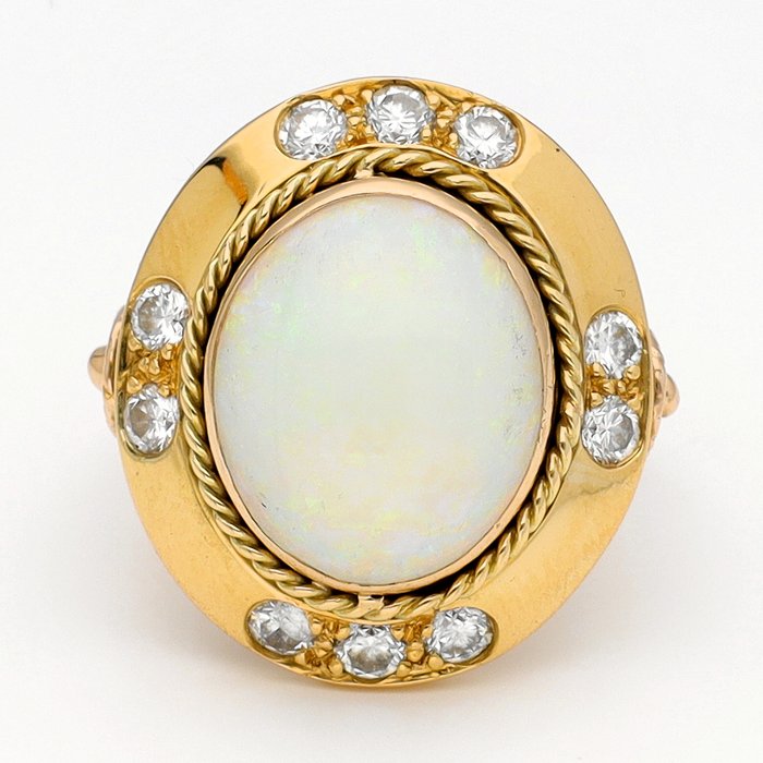 Ingen mindstepris - Ring - 14 karat Gulguld Diamant (Natur)  - Opal