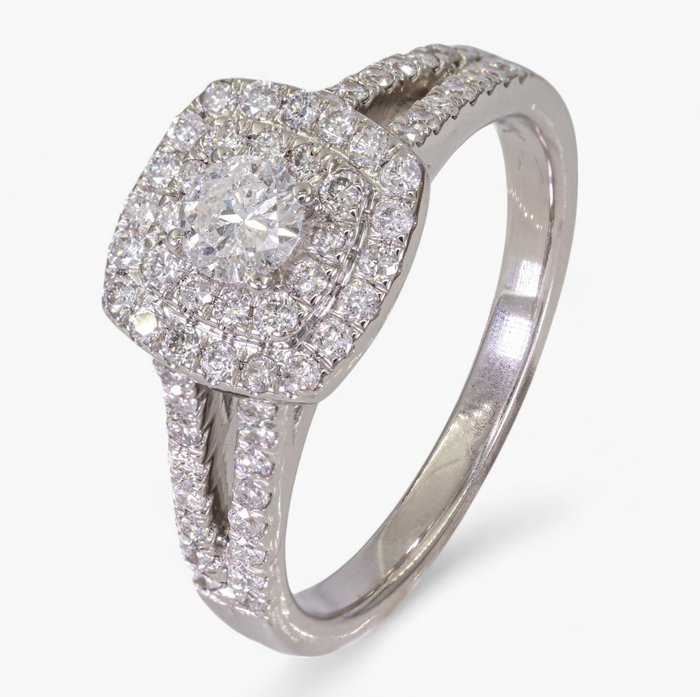 Ingen mindstepris - Ring - 14 karat Hvidguld, IGI certificeret - 0,75 ct diamanter - 0,20 ct center Diamant (Natur)