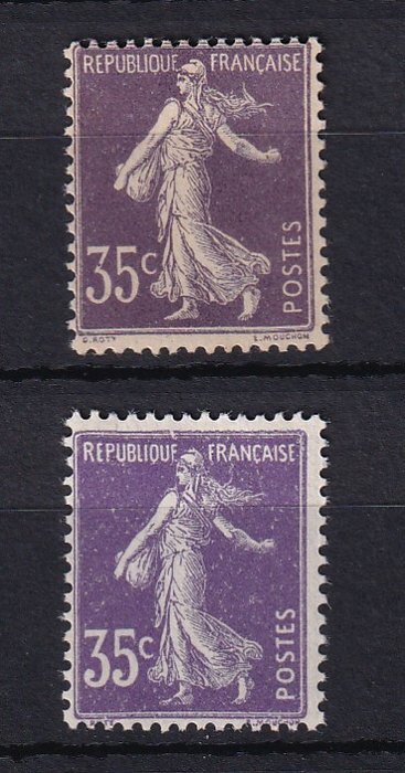 Frankrig 1906/1907 - såmand 35c lilla kyst 300€ skinny figurer - Yvert n°136a et 142