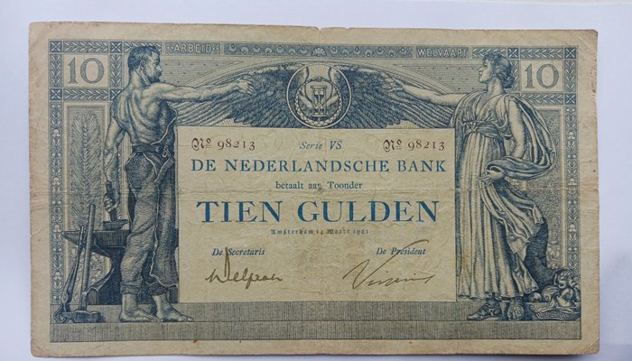 Holland. - 10 Gulden 1921 - Pick 34  (Ingen mindstepris)