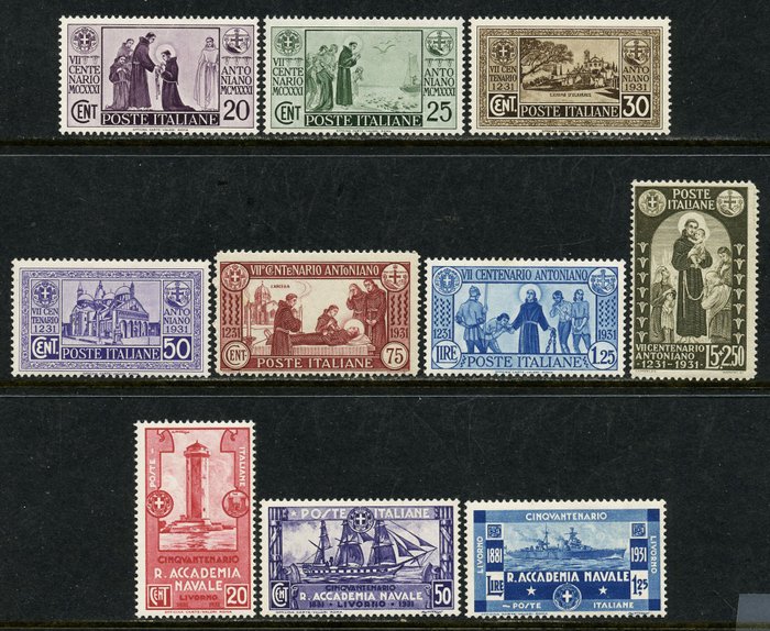 Italien 1931 - S. Antonio and Naval Academy, 2 komplette serier, 10 intakte værdier - Sassone N.292/298+300/302